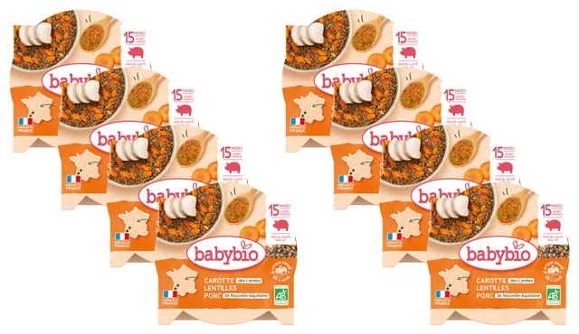 babybio-assiette-carotte-porc-lentilles-bio-15-mois-260g-lot-de-8 image 1
