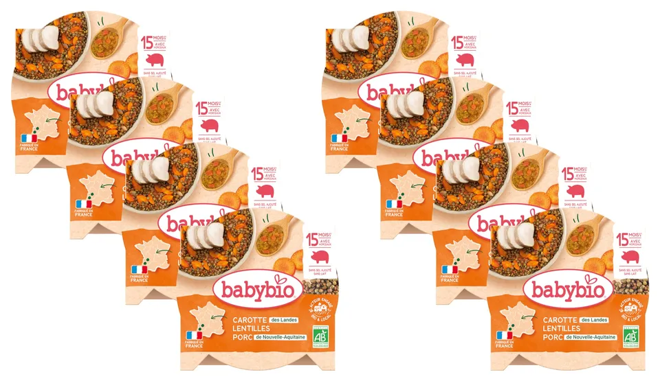 babybio-assiette-carotte-porc-lentilles-bio-15-mois-260g-lot-de-8 image 1