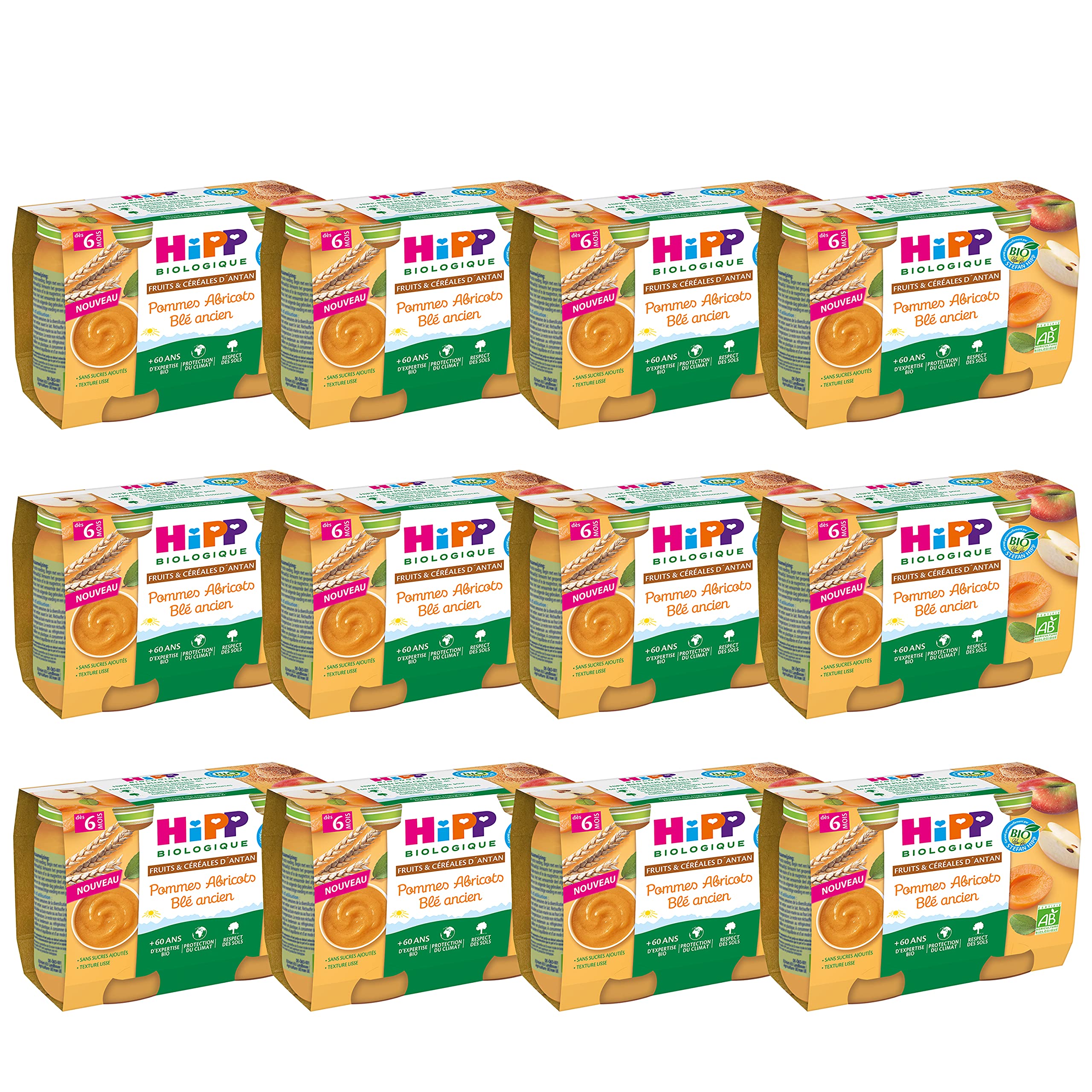 hipp-biologique-pommes-abricots-bl-ancien-pots-2x190g-d-s-6-mois-lot-de-24-pots- image 1