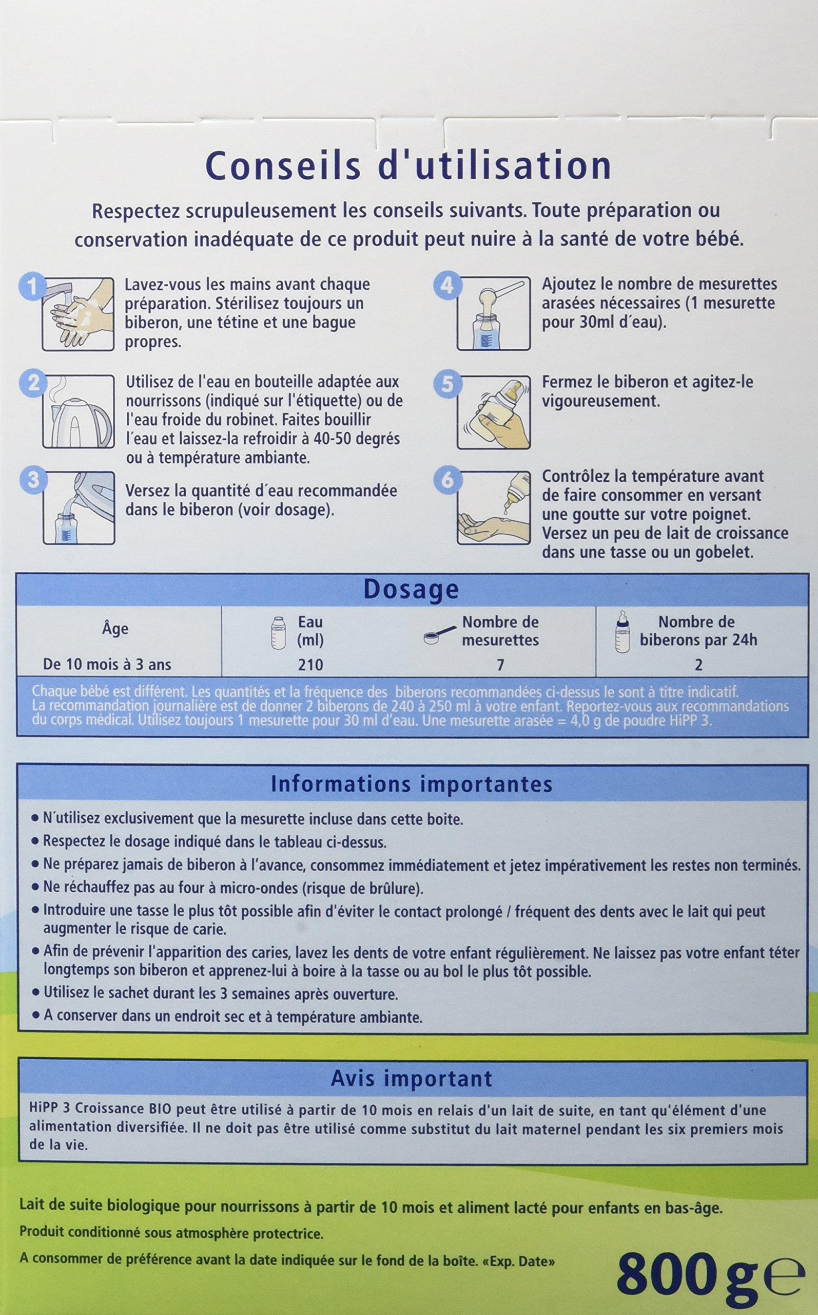 hipp-biologique-lait-3-bio-croissance-d-s-10-mois-4-bo-tes-de-800-g image 2