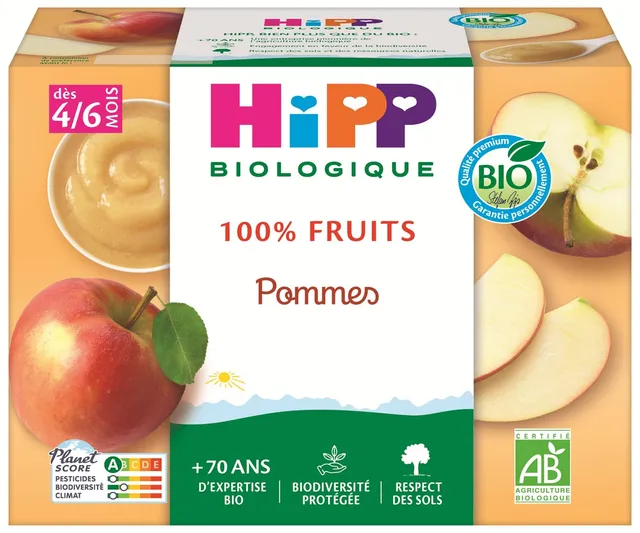 hipp-coupelles-100-fruits-pommes-bio-4-x-100-g-lot-de-6-24-coupelles image 1