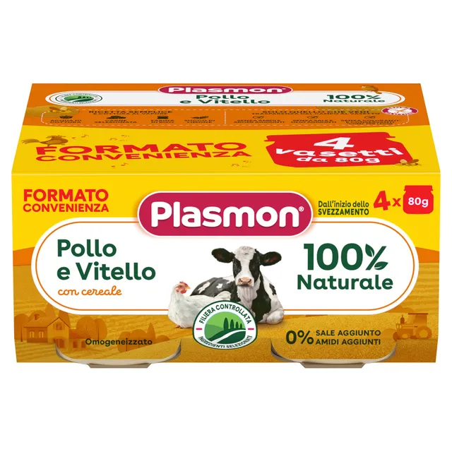 plasmon-omogeneizzato-carne-pollo-vitello-e-cereale-petit-pot-poulet-veau-b-b-4x image 1