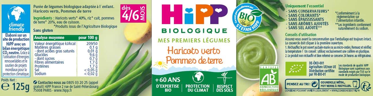 hipp-biologique-haricots-verts-pommes-de-terre-pot-125-g-lot-de-6 image 2