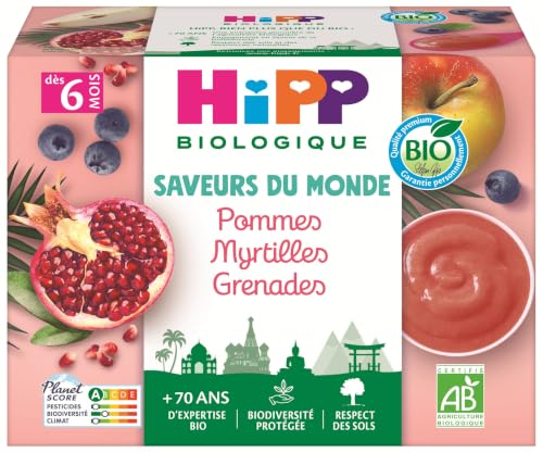 hipp-saveurs-du-monde-coupelles-pommes-myrtilles-grenades-bio-4x100g image 4