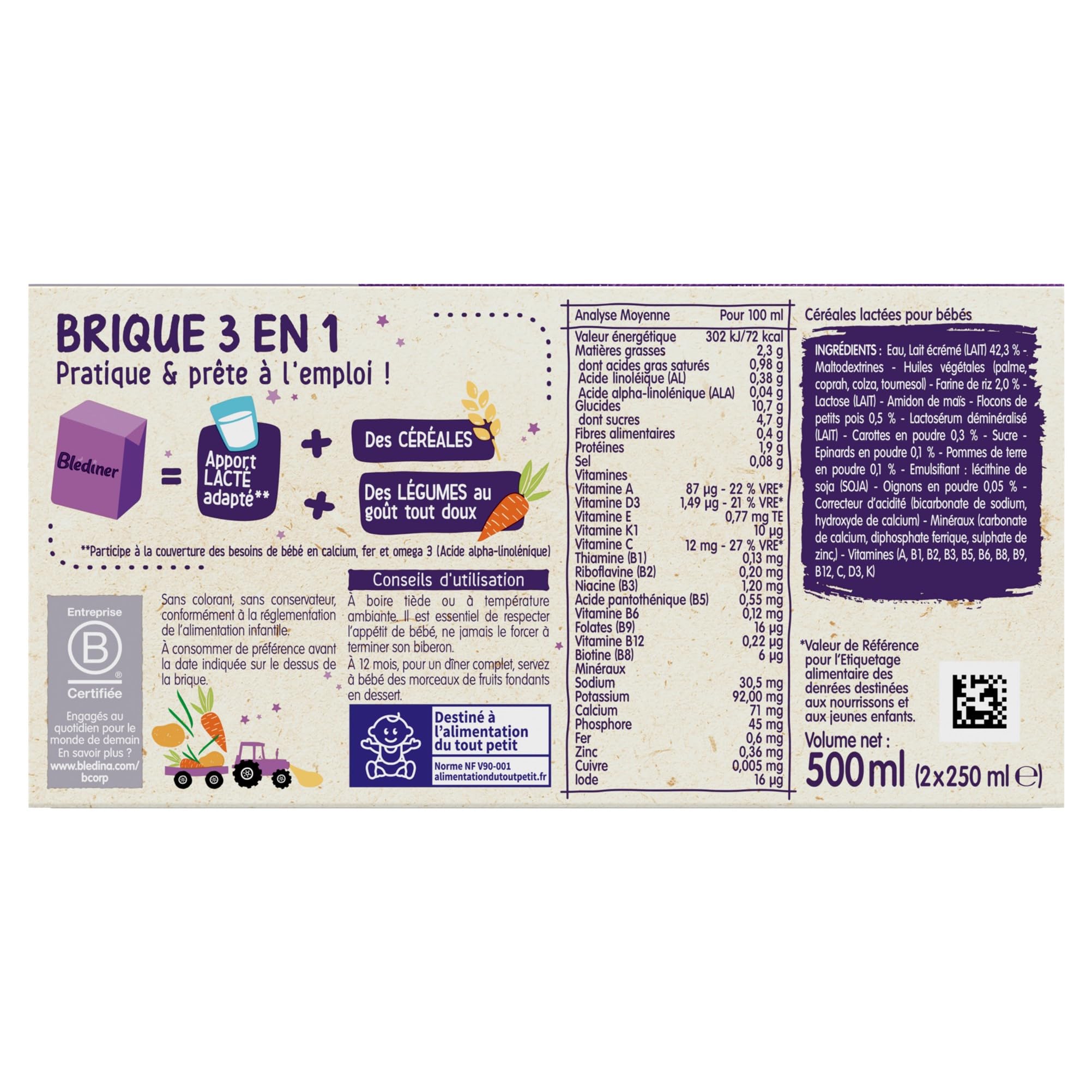 bl-dina-bl-d-ner-croissance-c-r-ales-carottes-petits-pois-d-s-12-mois-12-briques image 2