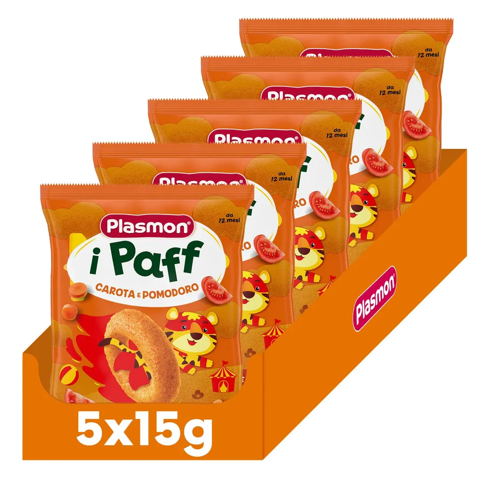 plasmon-snack-i-paff-carota-e-pomodoro-snack-sal-b-b-5x15g image 1