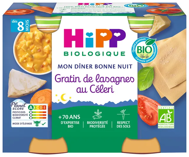 hipp-mon-d-ner-bonne-nuit-gratin-de-lasagnes-au-c-leri-bio-pots-2x190g-lot-de-12 image 1