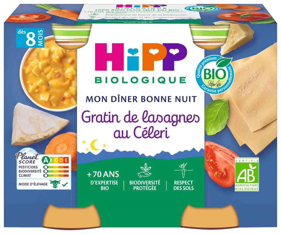 hipp-mon-d-ner-bonne-nuit-gratin-de-lasagnes-au-c-leri-bio-pots-2x190g-lot-de-12 image 1