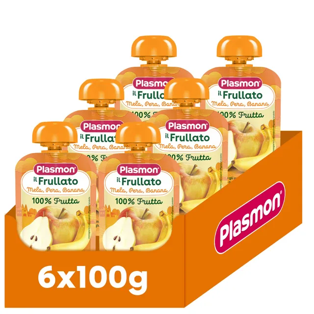 plasmon-frullato-100-mela-pera-banana-smoothie-100-fruit-pomme-poire-banane-6x10 image 1