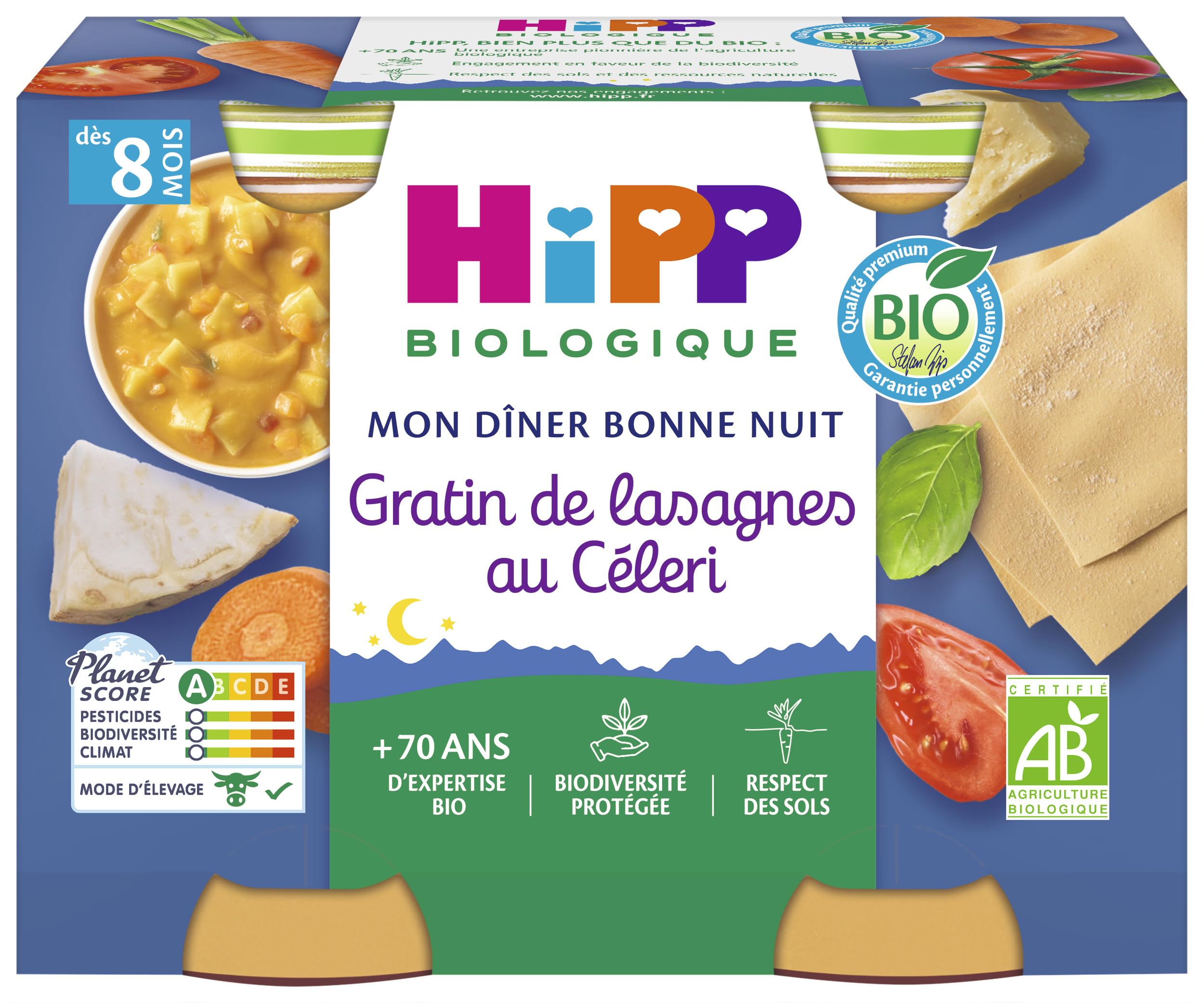 hipp-mon-d-ner-bonne-nuit-gratin-de-lasagnes-au-c-leri-bio-pots-2x190g-lot-de-12 image 1