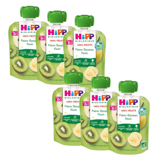 hipp-biologique-gourde-compote-poires-bananes-kiwis-6-x-90-g image 1
