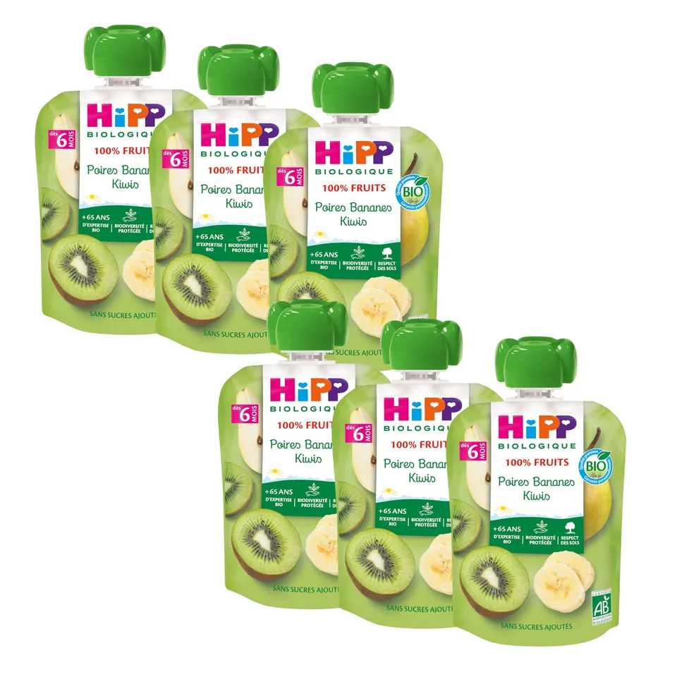 hipp-biologique-gourde-compote-poires-bananes-kiwis-6-x-90-g image 1