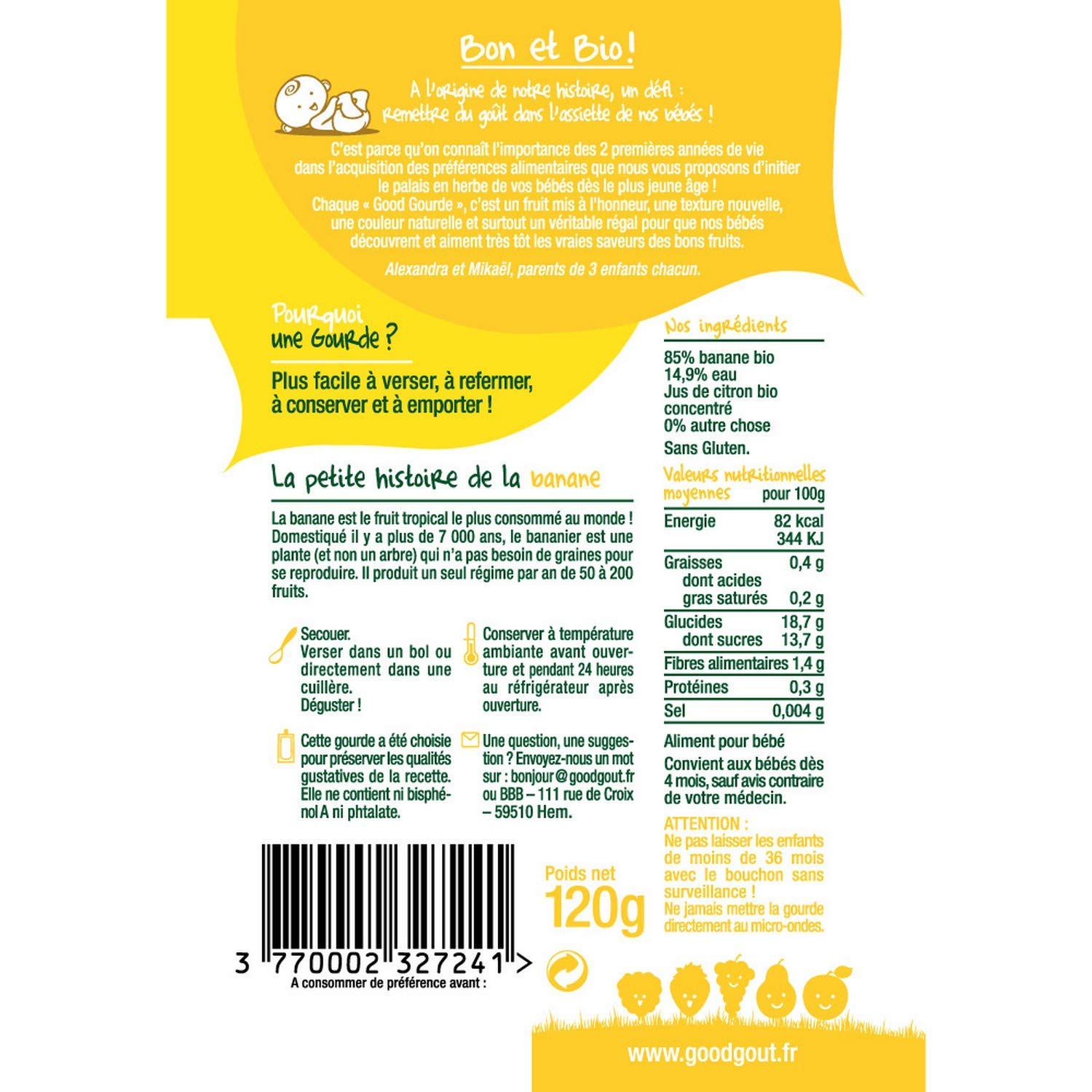 good-go-t-gourdes-bio-banane-d-s-4-mois-120-g-pack-32-gourdes-8-baby-clips image 2