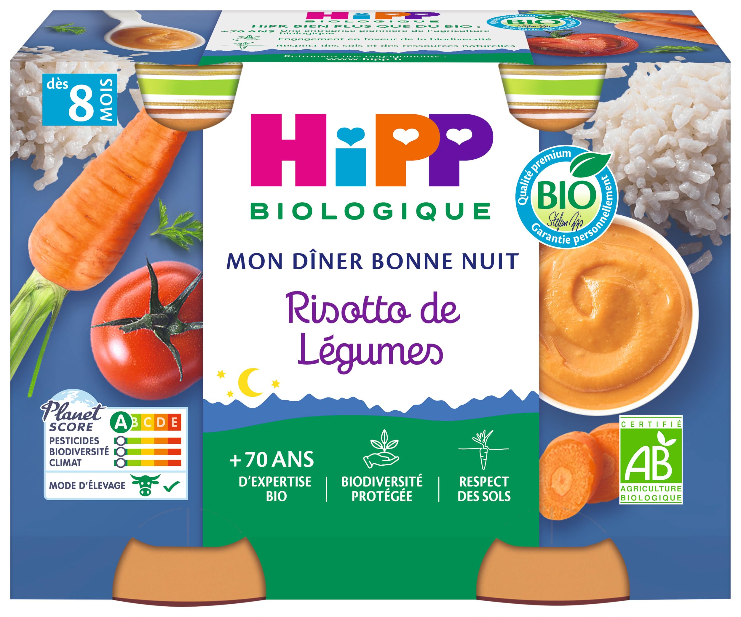 hipp-mon-d-ner-bonne-nuit-risotto-de-l-gumes-bio-d-s-8-mois-lot-de-12-pots-de-19 image 3