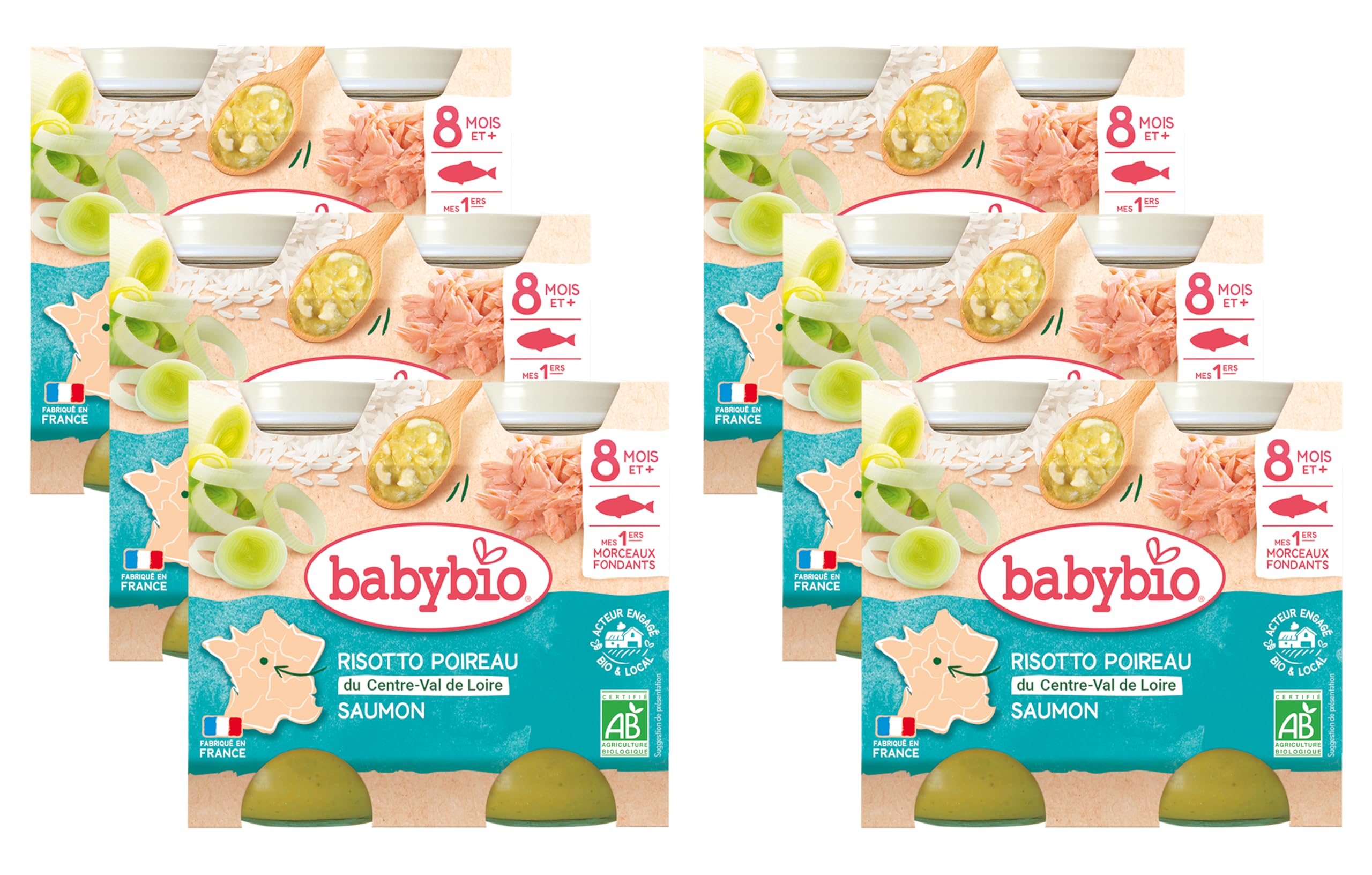 babybio-petits-pots-risotto-poireau-saumon-avec-morceaux-2x200-g-d-s-8-mois-bio- image 1