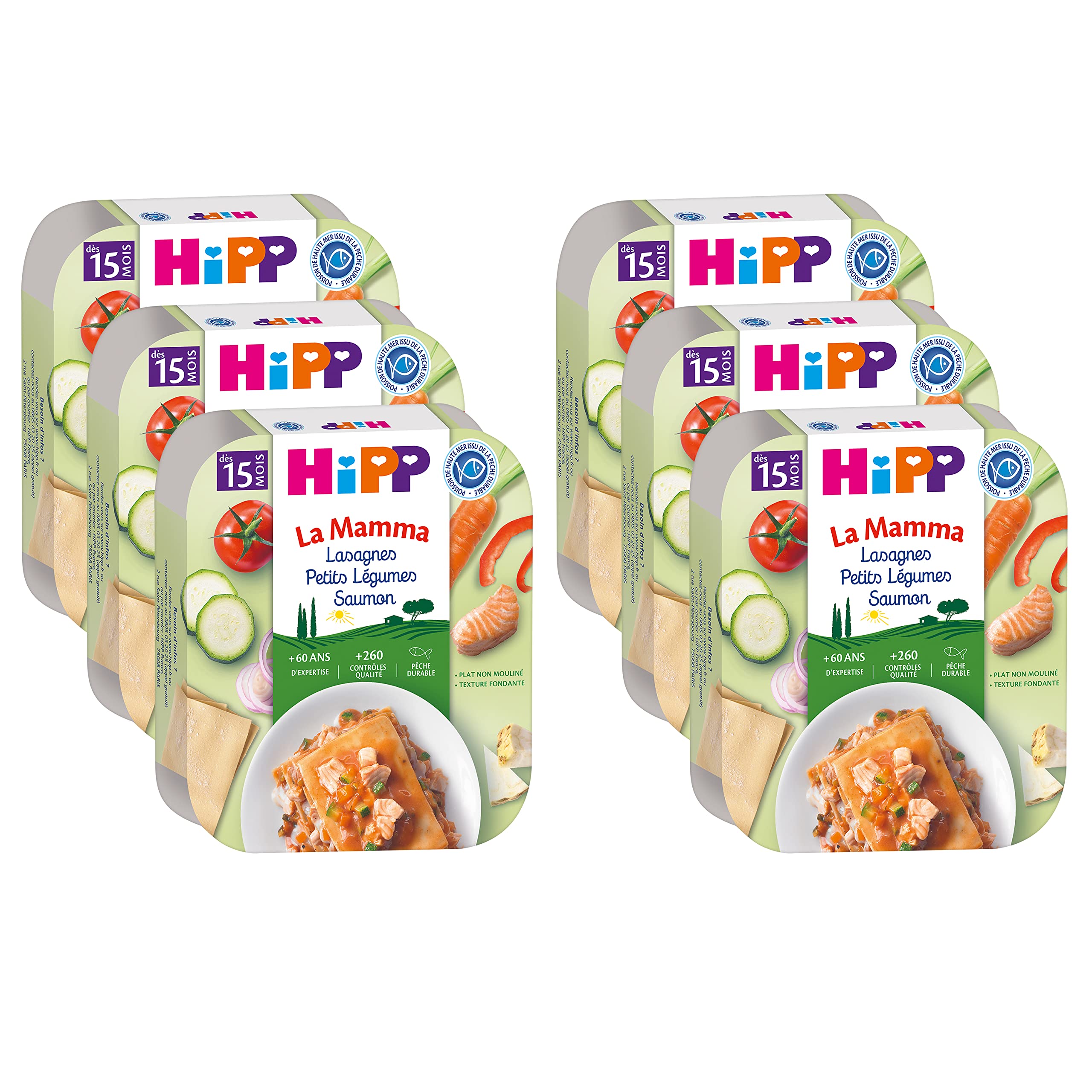 hipp-la-mamma-lasagnes-petits-l-gumes-saumon-d-s-15-mois-6x250g-bio image 1