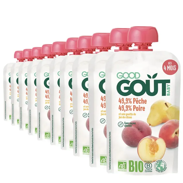good-go-t-bio-gourde-pur-e-de-fruits-p-che-poire-d-s-4-mois-120-g-pack-de-10 image 1