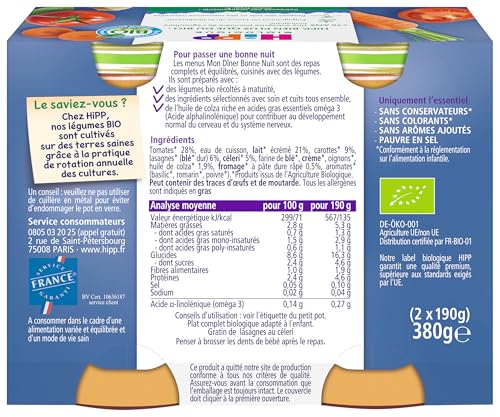 hipp-mon-d-ner-bonne-nuit-gratin-de-lasagnes-au-c-leri-bio-pots-2x190g-lot-de-12 image 6
