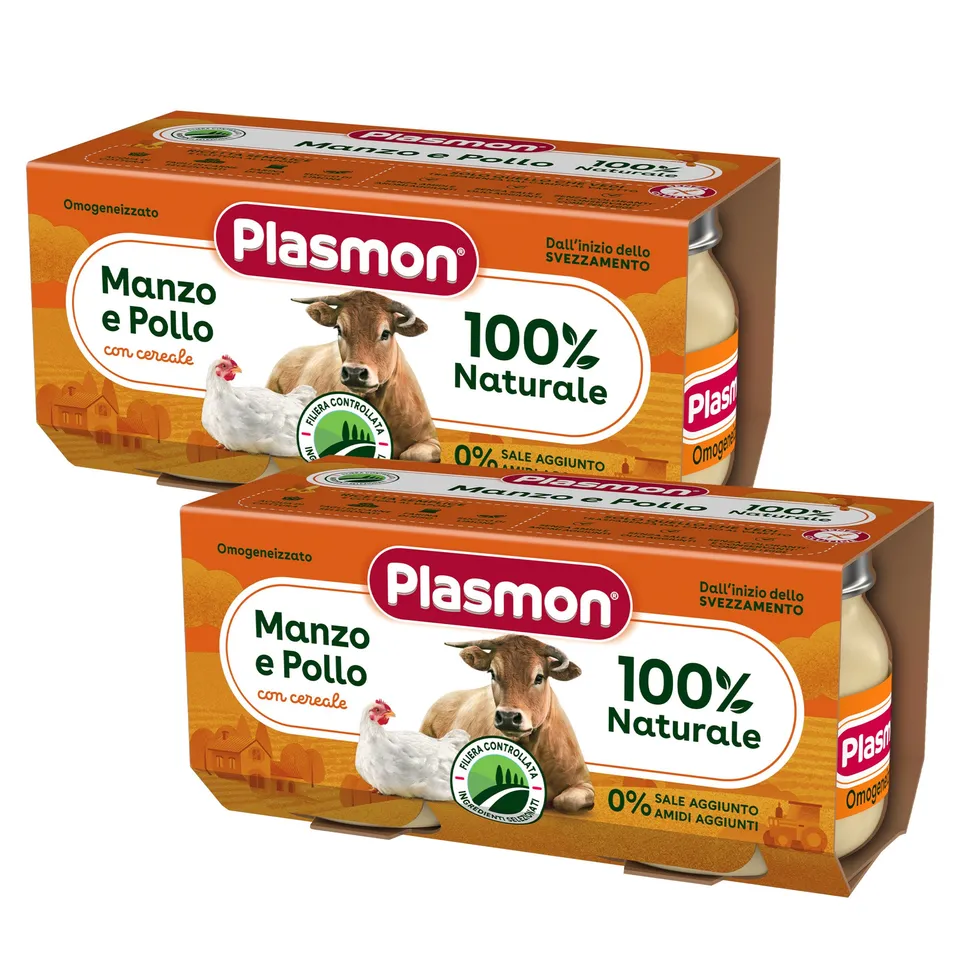 plasmon-omogeneizzato-100-viande-b-uf-poulet-et-c-r-ales-2-packs-de-2x80g image 1