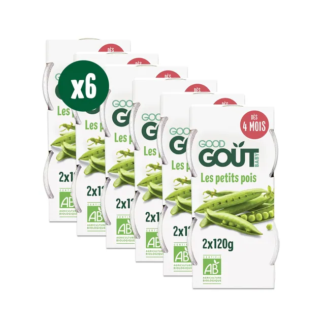 good-go-t-les-petits-pois-bio-b-b-d-s-4-mois-6-lots-de-2x120g image 1