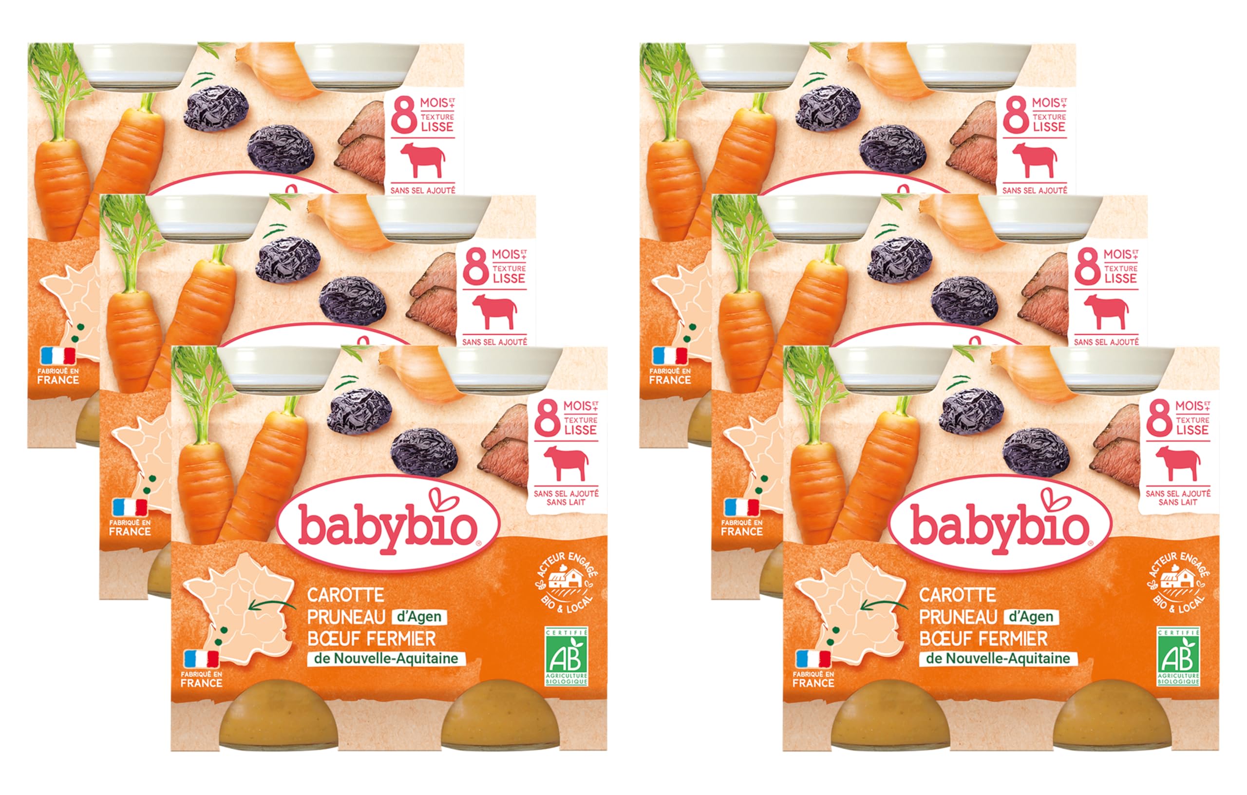 babybio-pots-carotte-pruneau-b-uf-fermier-d-aquitaine-limousin-2-x-200-g-bio-lot image 1