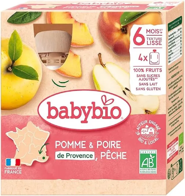 babybio-gourde-fruits-pomme-poire-p-che-bio-d-s-6-mois-4-x-90-g image 1