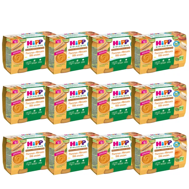 hipp-biologique-pommes-abricots-bl-ancien-pots-2x190g-d-s-6-mois-lot-de-24-pots- image 1
