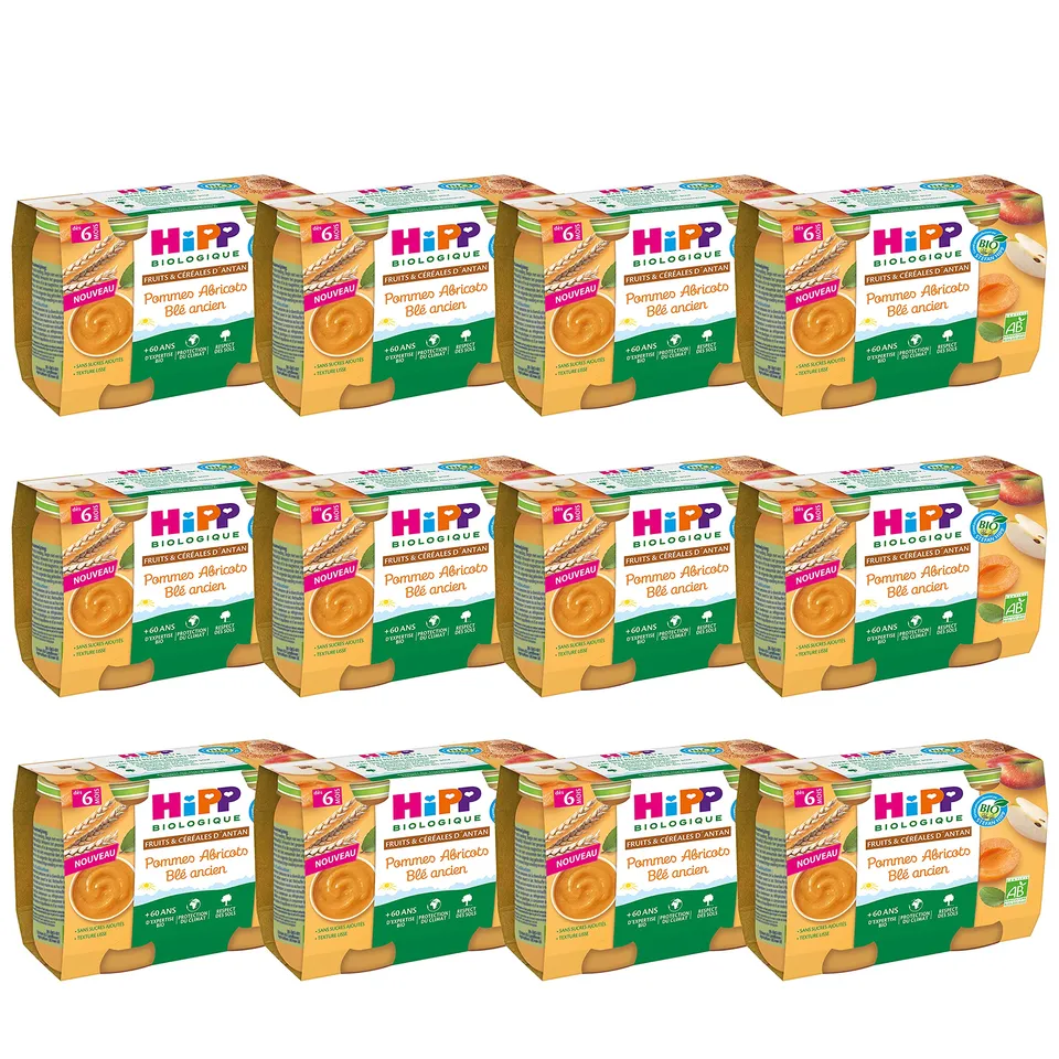 hipp-biologique-pommes-abricots-bl-ancien-pots-2x190g-d-s-6-mois-lot-de-24-pots- image 1