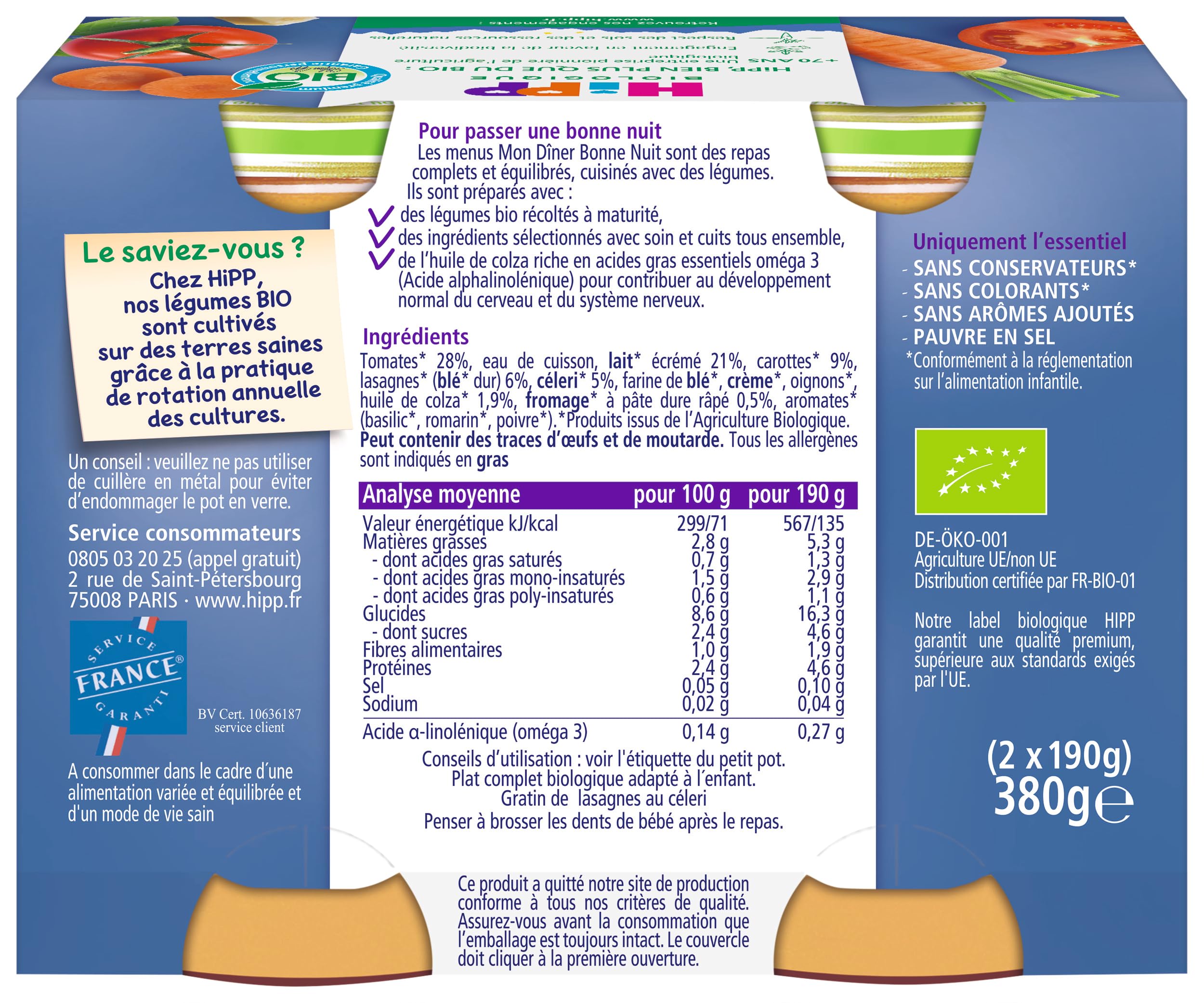 hipp-mon-d-ner-bonne-nuit-gratin-de-lasagnes-au-c-leri-bio-pots-2x190g-lot-de-12 image 2
