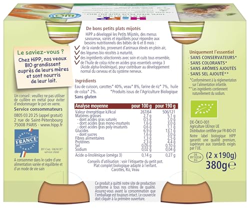 hipp-petits-mijot-s-bio-po-l-e-de-carottes-riz-veau-2-x-190-g image 6