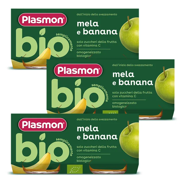 plasmon-omogeneizzato-biologico-frutta-banana-e-mela-3x2x80g image 1