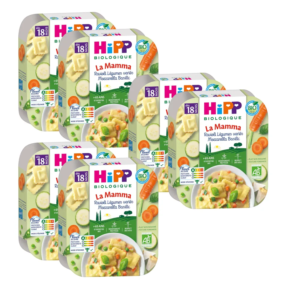 hipp-la-mamma-ravioli-l-gumes-vari-s-mozzarella-basilic-assiettes-bio-6-x-250g image 1