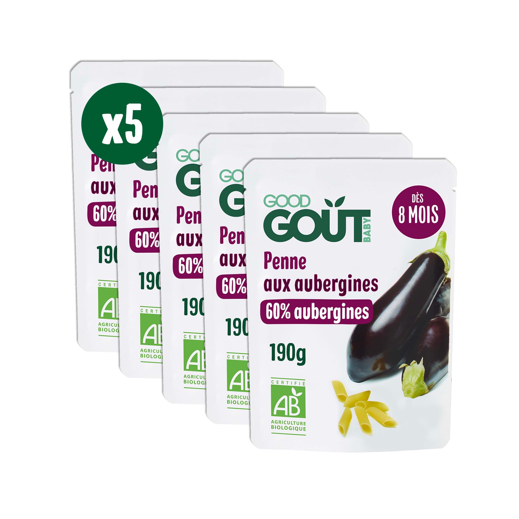 good-go-t-pennes-aux-aubergines-plat-cuisin-bio-d-s-8-mois-5-sachets-x-190-g-mic image 1