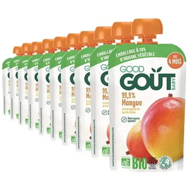 good-go-t-bio-gourde-pur-e-de-fruits-mangue-d-s-4-mois-120-g-pack-de-10 image 1