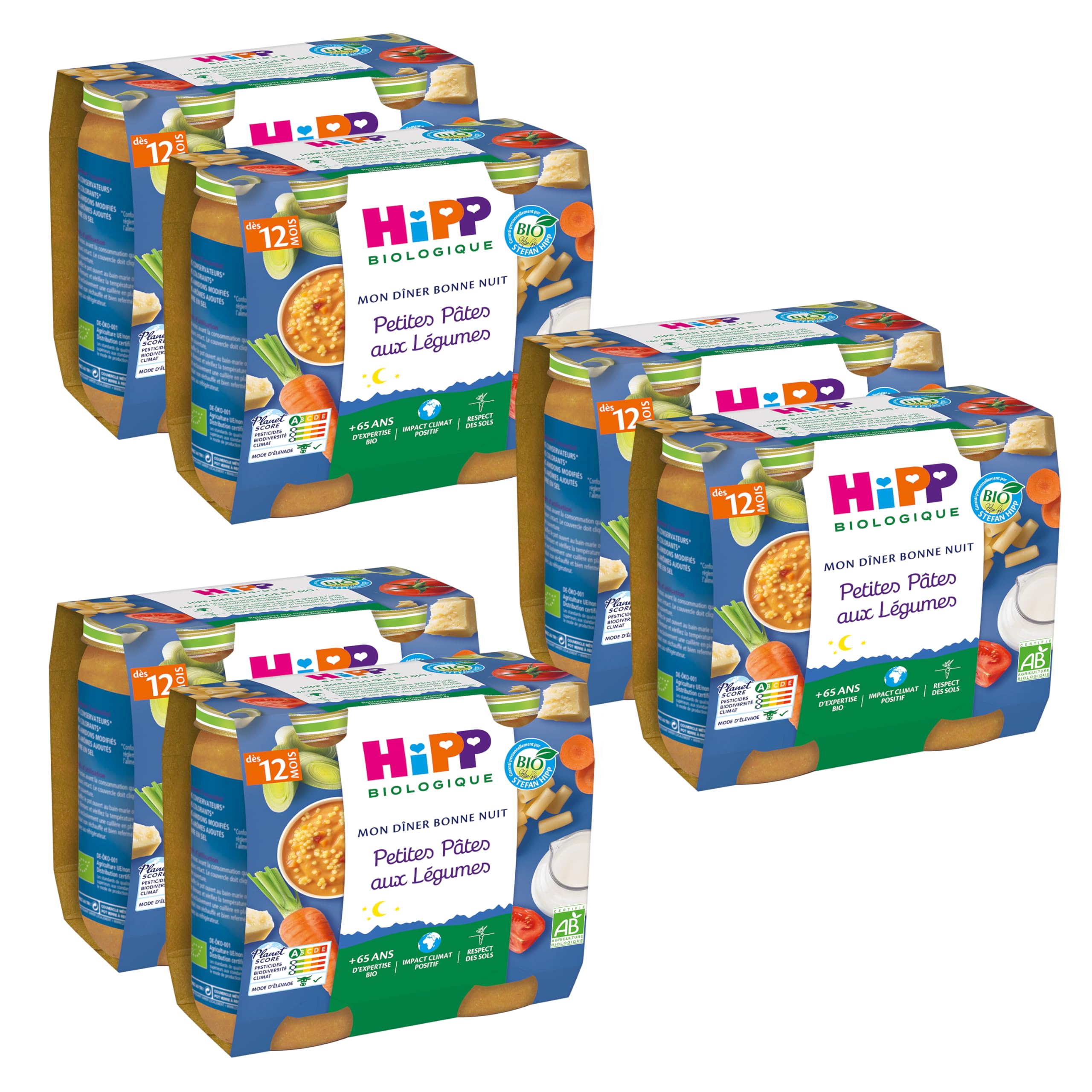 hipp-biologique-bonne-nuit-petites-p-tes-aux-l-gumes-d-s-12-mois-2-x-250g-lot-de image 1