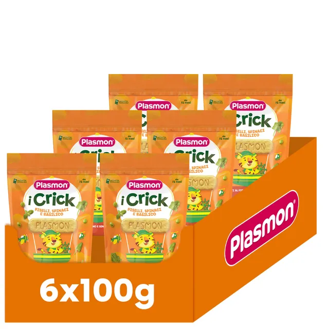 plasmon-snack-i-crick-petits-pois-pinards-basilic-6x100-g image 1