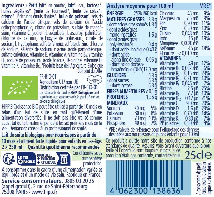 hipp-biologique-lait-de-croissance-bio-d-s-10-mois-6-bouteilles-de-25-cl-lot-de- image 5