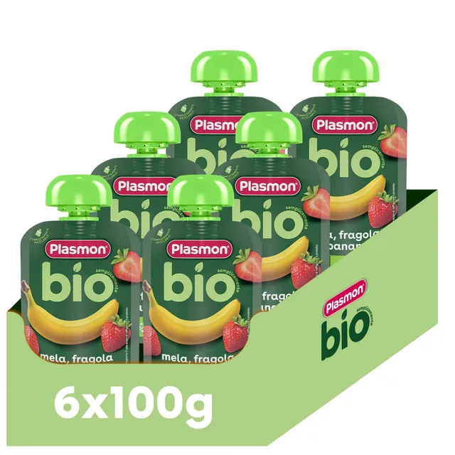 plasmon-bio-frullato-100-fruits-pomme-banane-fraise-6-x-100g image 1
