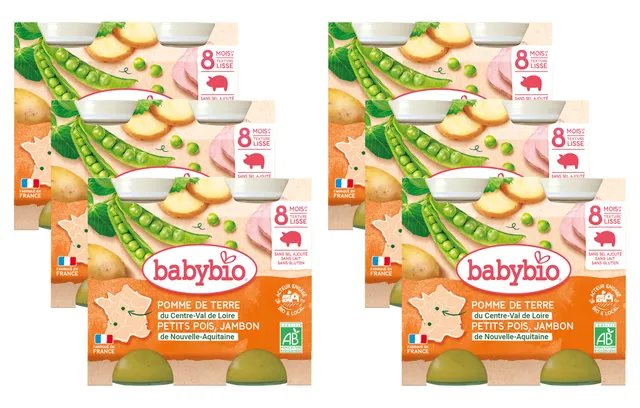 babybio-petits-pots-pomme-de-terre-petits-pois-jambon-bio-8-mois-2x200g-lot-de-6 image 1