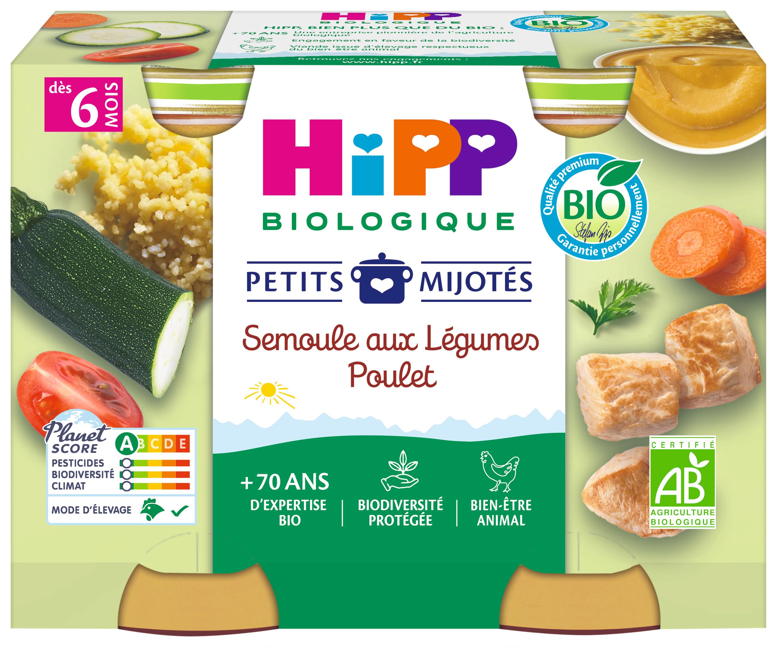 hipp-petits-mijot-s-bio-semoule-l-gumes-poulet-pots-2x190-g image 1