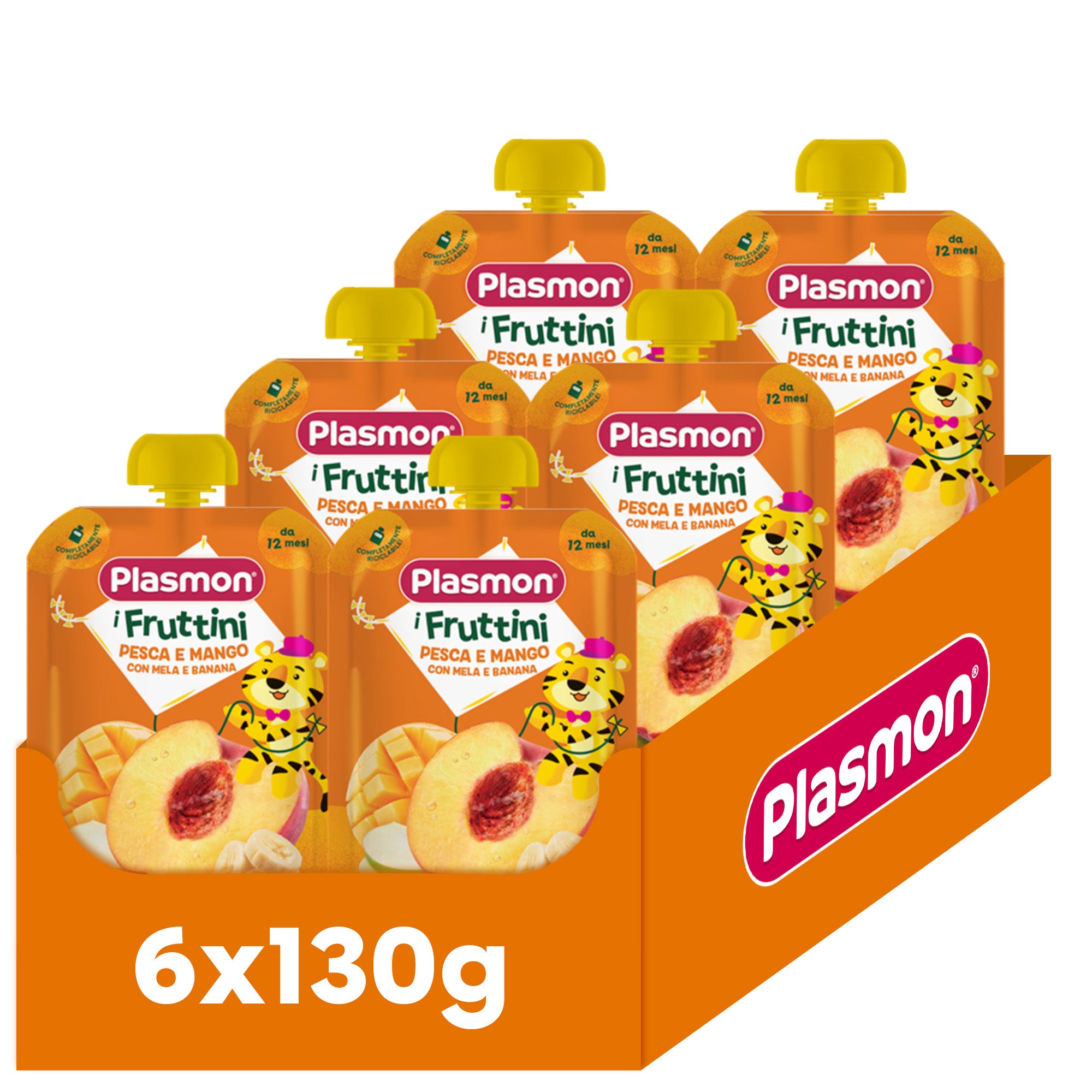 plasmon-i-fruttini-p-che-et-mangue-avec-pomme-et-banane-6x130g image 1