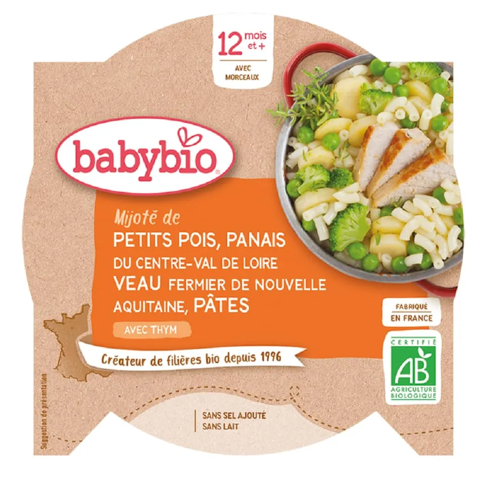 babybio-assiette-petits-pois-panais-veau-fermier-et-macaroni-d-s-12-mois-230-g image 1