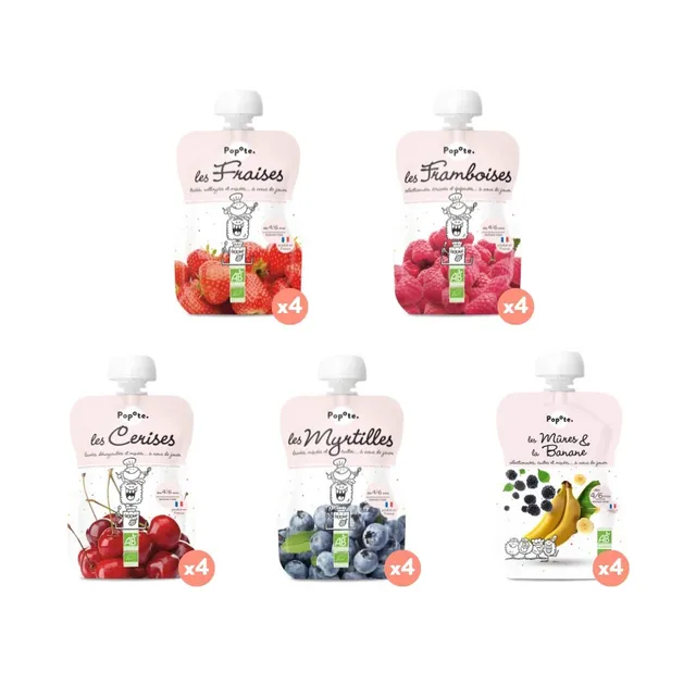 popote-les-fruits-rouges-pack-de-20-gourdes-compotes-bio-fraise-framboise-cerise image 1