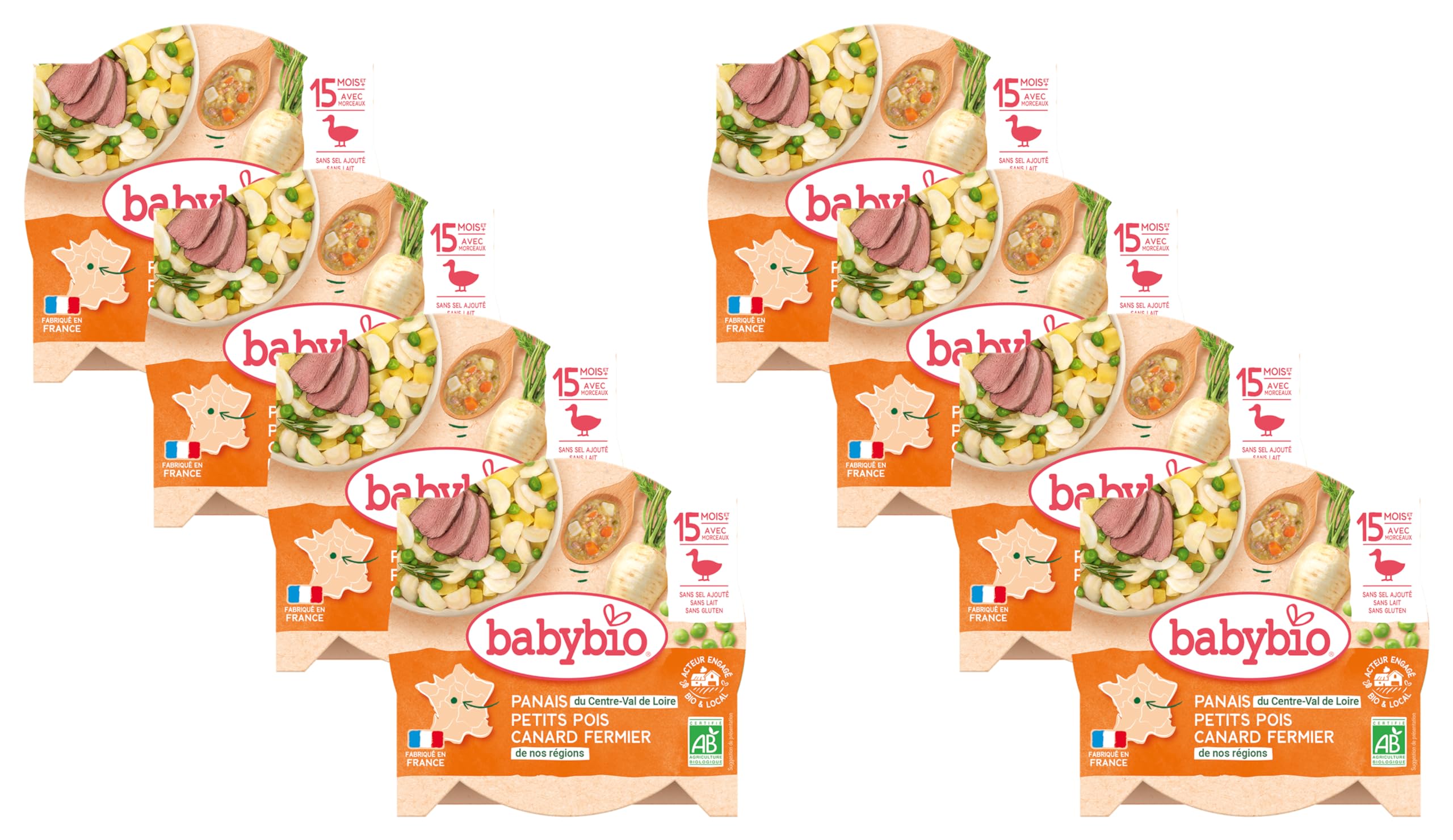 babybio-assiette-panais-petits-pois-canard-bio-15-mois-260g-lot-de-8 image 1