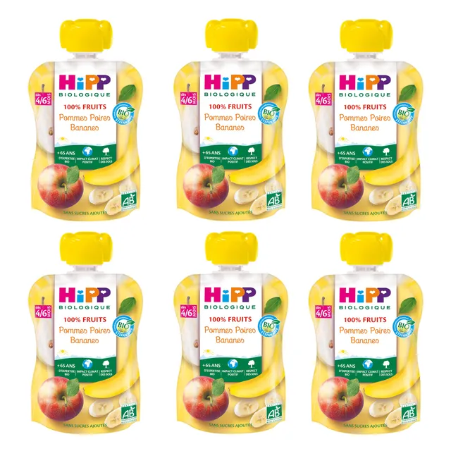 hipp-biologique-gourdes-pommes-poires-bananes-90-g-lot-de-6 image 1
