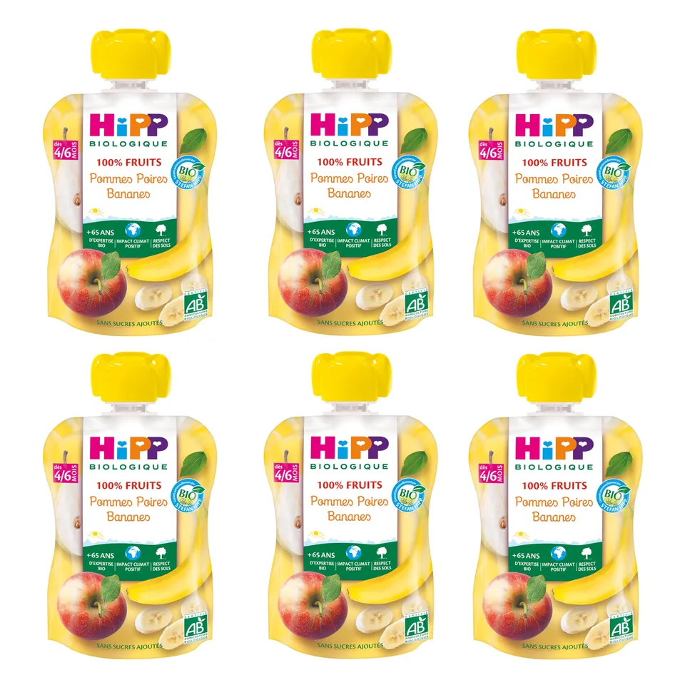 hipp-biologique-gourdes-pommes-poires-bananes-90-g-lot-de-6 image 1