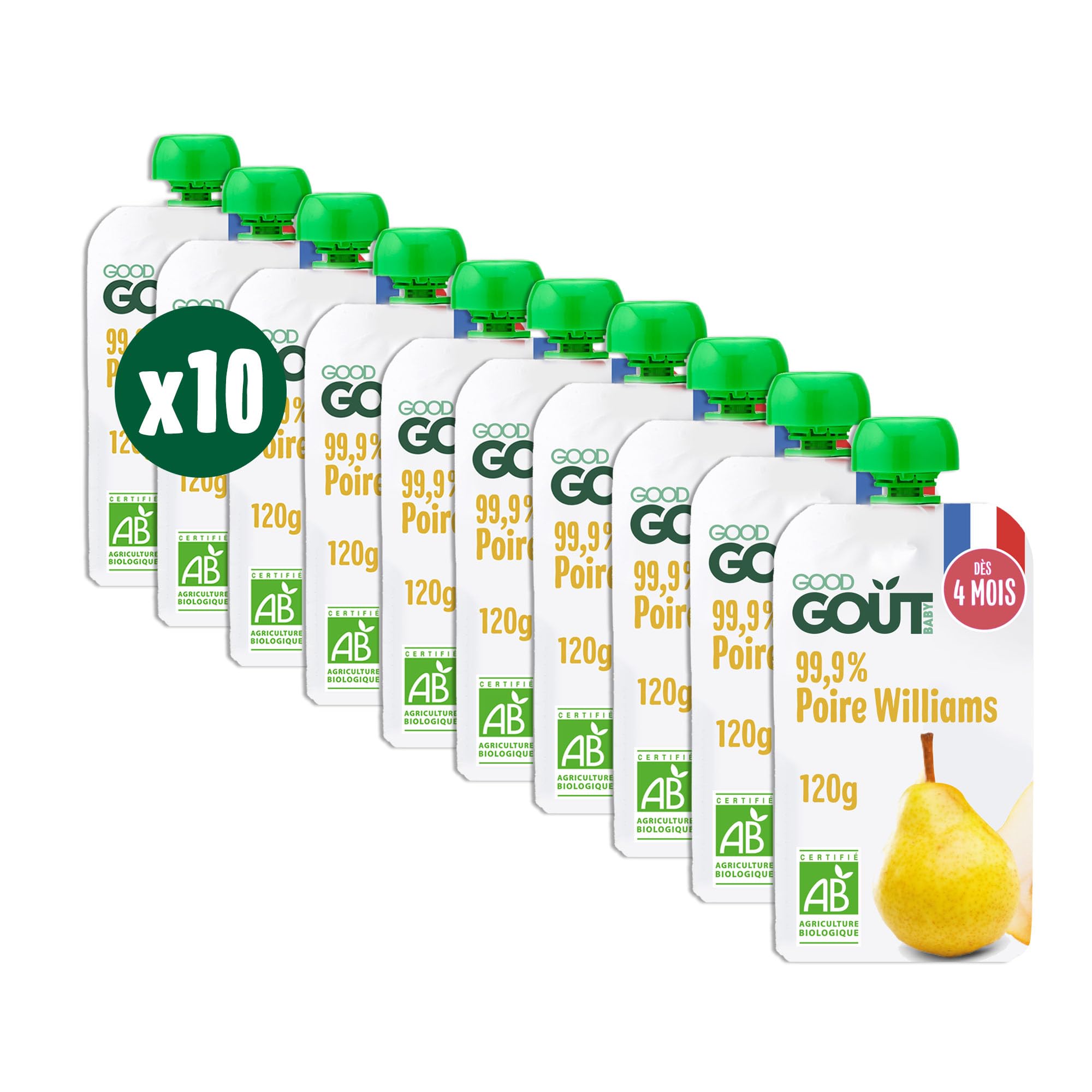 good-go-t-gourdes-poire-williams-10-x-120-g-pur-e-bio-d-s-4-mois-sans-sucres-ajo image 1