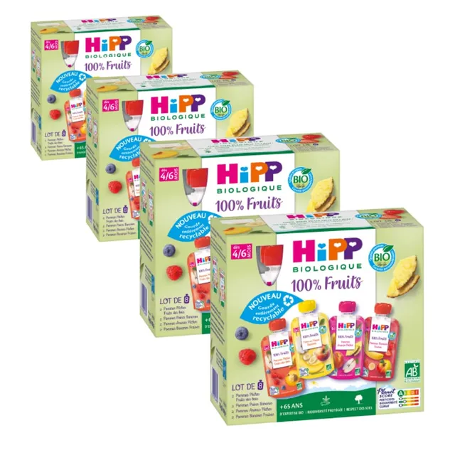 hipp-100-fruits-4-vari-t-s-d-s-4-6-mois-gourdes-32x90g-bio image 1