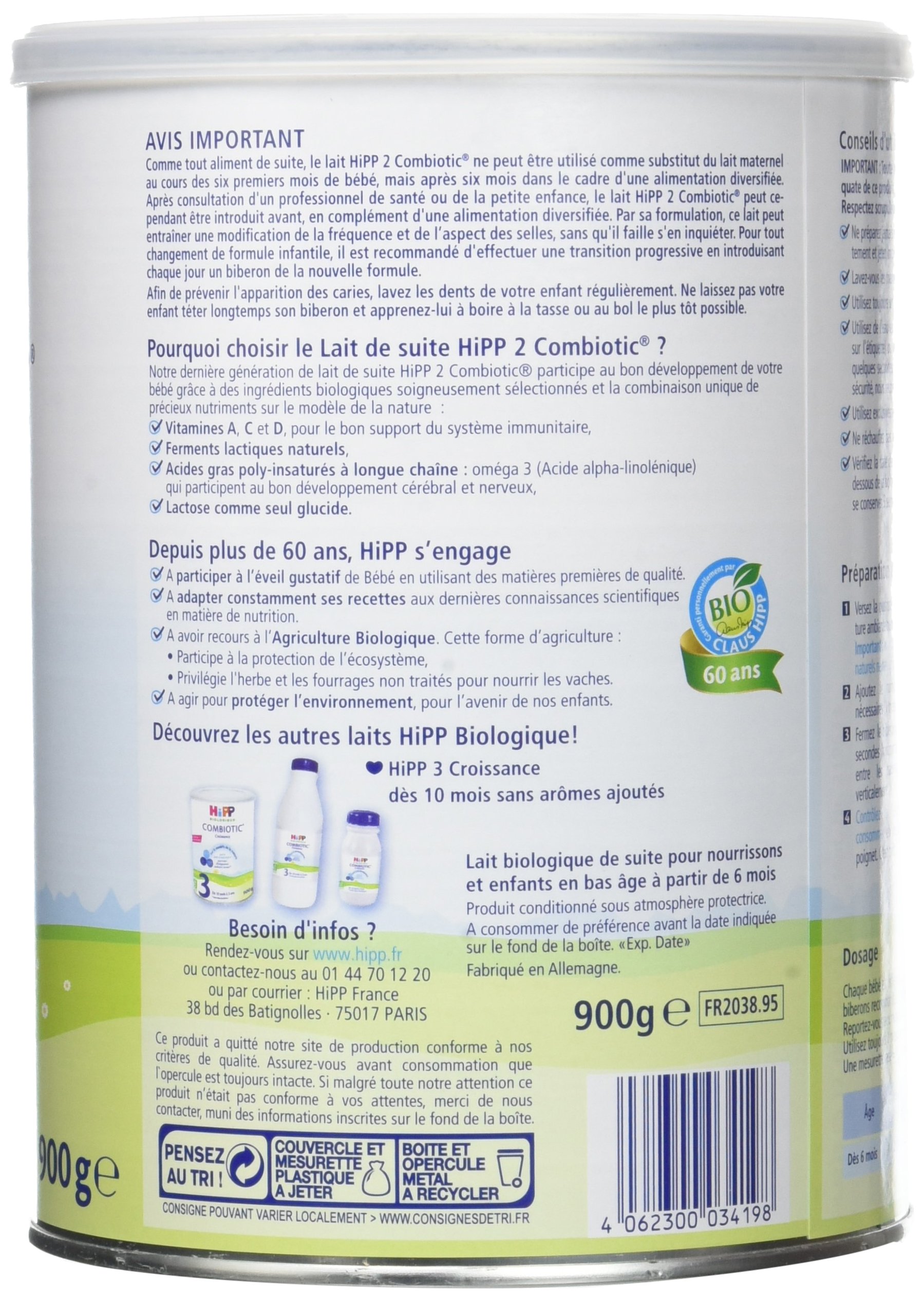 hipp-biologique-lait-2-combiotic-lait-de-suite-d-s-6-mois-6-bo-tes-de-900-g image 2