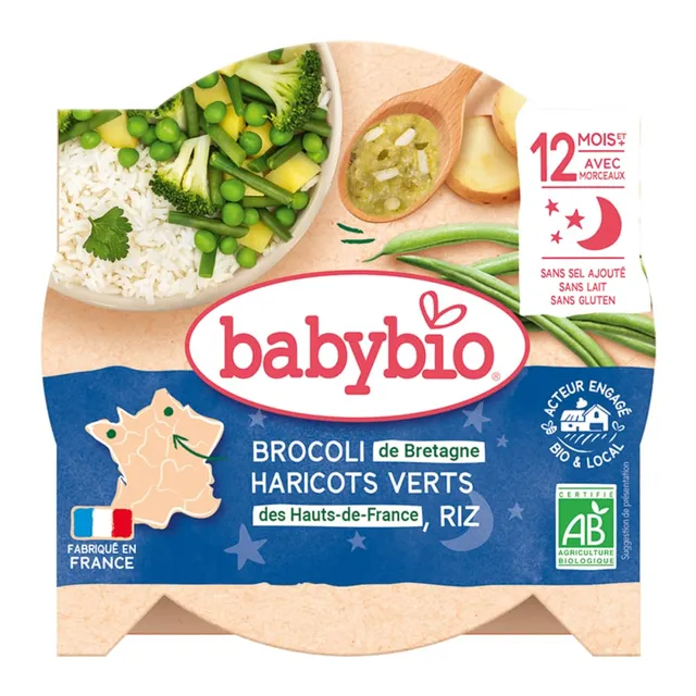 babybio-bonne-nuit-assiette-brocoli-haricots-verts-de-vend-e-riz-bio-230g-d-s-12 image 1